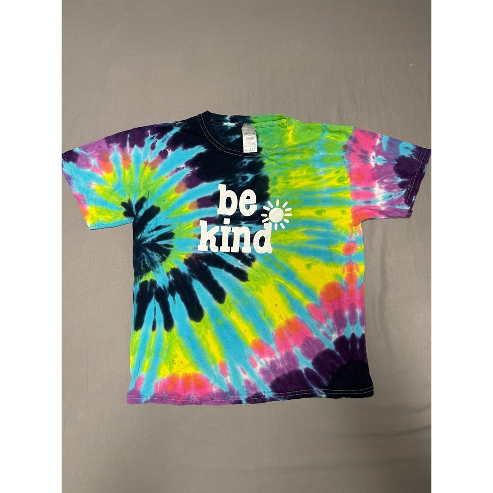 Colortone Be Kind Tie Dye Graphic T-Shirt Rainbow Sun Mens Small / Youth Large